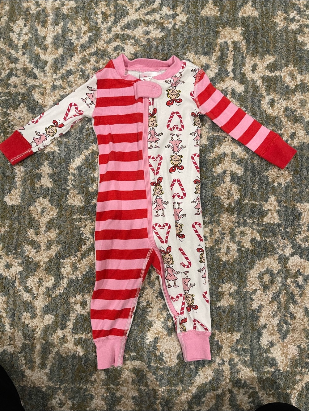 Kids Pink & Red Stripe Candy Cane One-Piece Pajama